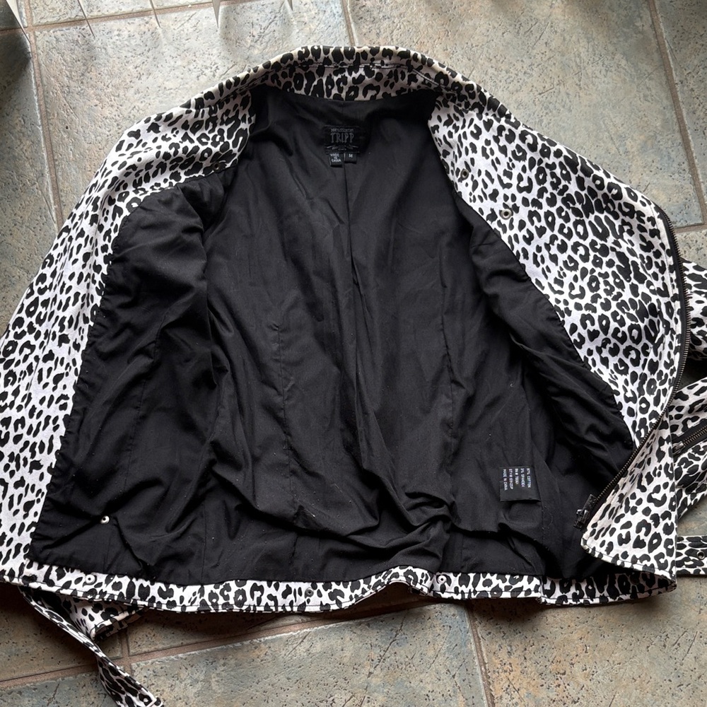 Y2K Vintage TrippNYC Black and White Leopard Print Moto Jacket size m - Picture 2 of 5